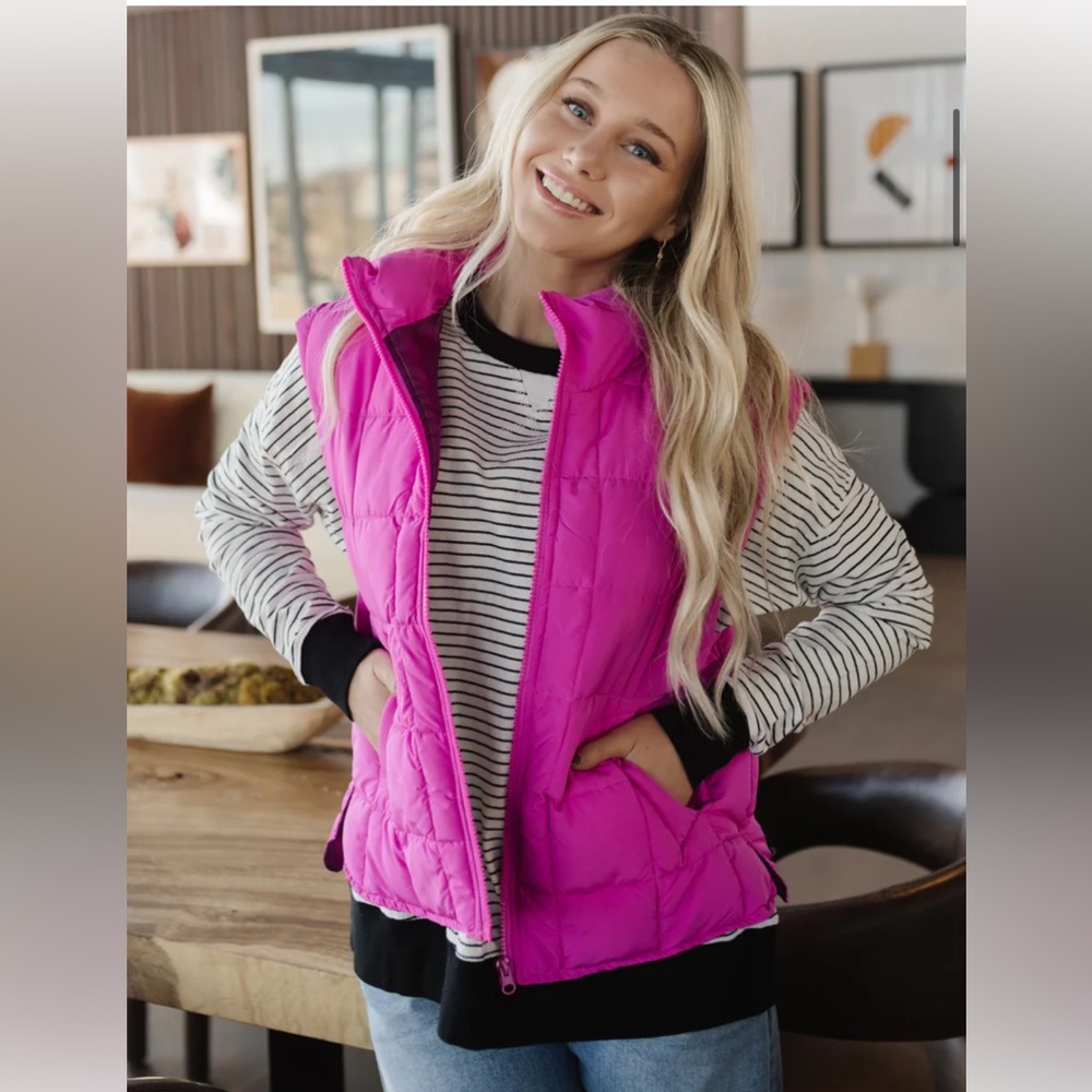 Fuchsia Barbie Pink Quilted Puffer Vest - Picture 9 of 13